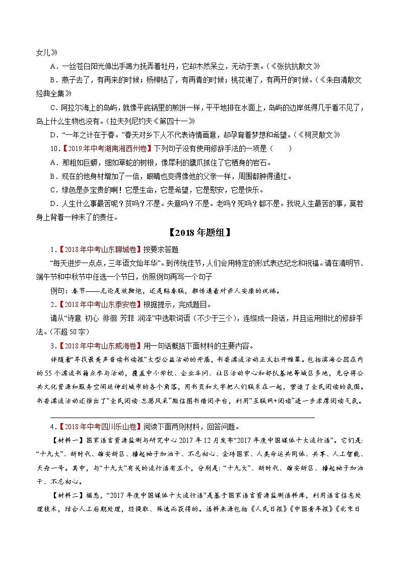 初中语文中考复习 专题07 句式、修辞、扩展、压缩（原卷版）第3页