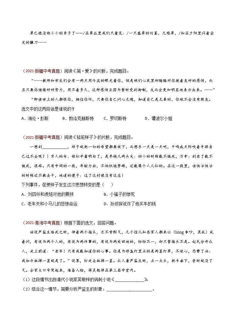 初中语文中考复习 专题07 名著阅读-三年（2020-2022）中考语文真题分项汇编（全国通用）（原卷版）第3页
