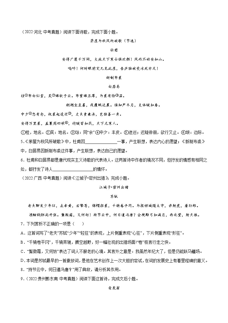 初中语文中考复习 专题08 古代诗歌阅读鉴赏(考点训练)(原卷版)第2页