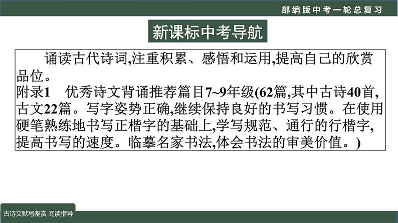 初中语文中考复习 专题03  语言文字运用之古诗文默写及鉴赏（阅读指导）-2022年中考语文一轮复习黄金考点讲练测课件PPT第3页