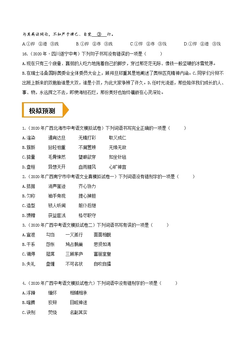 考点02 字形- 《三步冲刺中考%U2022语文》（全国通用）之第1步小题夯基础（原卷版）第3页