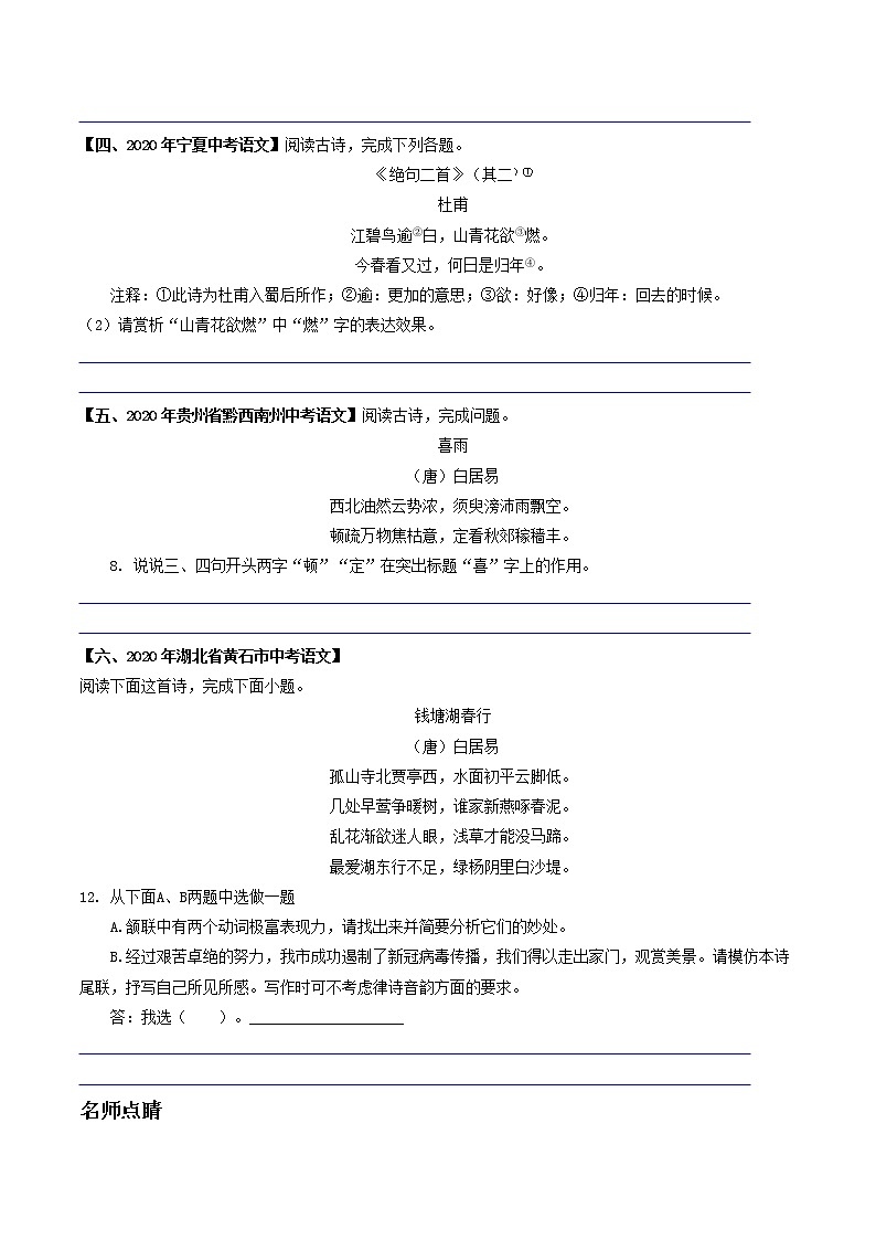 专题04 古诗词语言鉴赏之炼字- 中考语文考前抓大分技法之古诗词鉴赏03