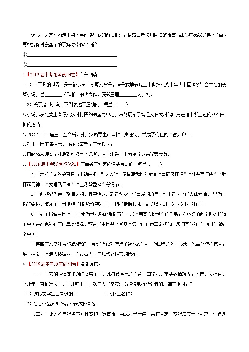 初中语文中考复习 专题11 名著阅读（原卷版）第2页
