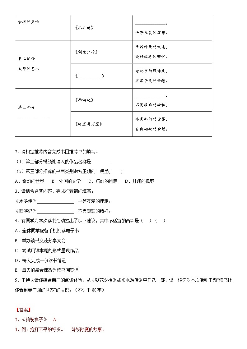 初中语文中考复习 专题11 名著阅读-2022年中考一模语文试题分类汇编（解析版）02