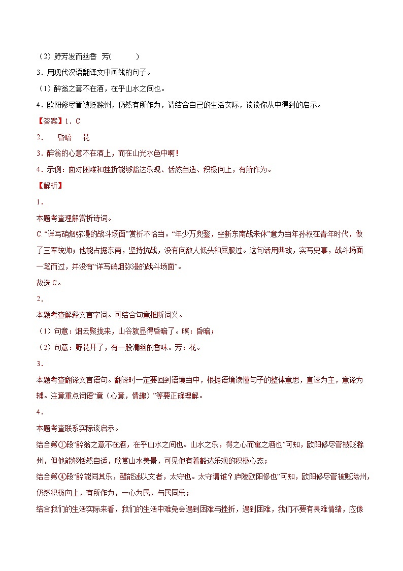 初中语文中考复习 专题11 文言文阅读：山水游记(解析版)第2页