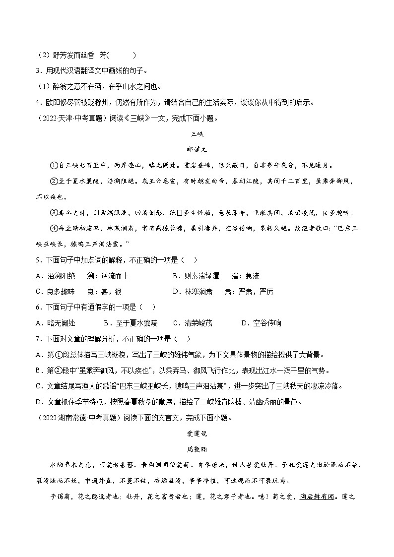 初中语文中考复习 专题11 文言文阅读：山水游记(原卷版)第2页