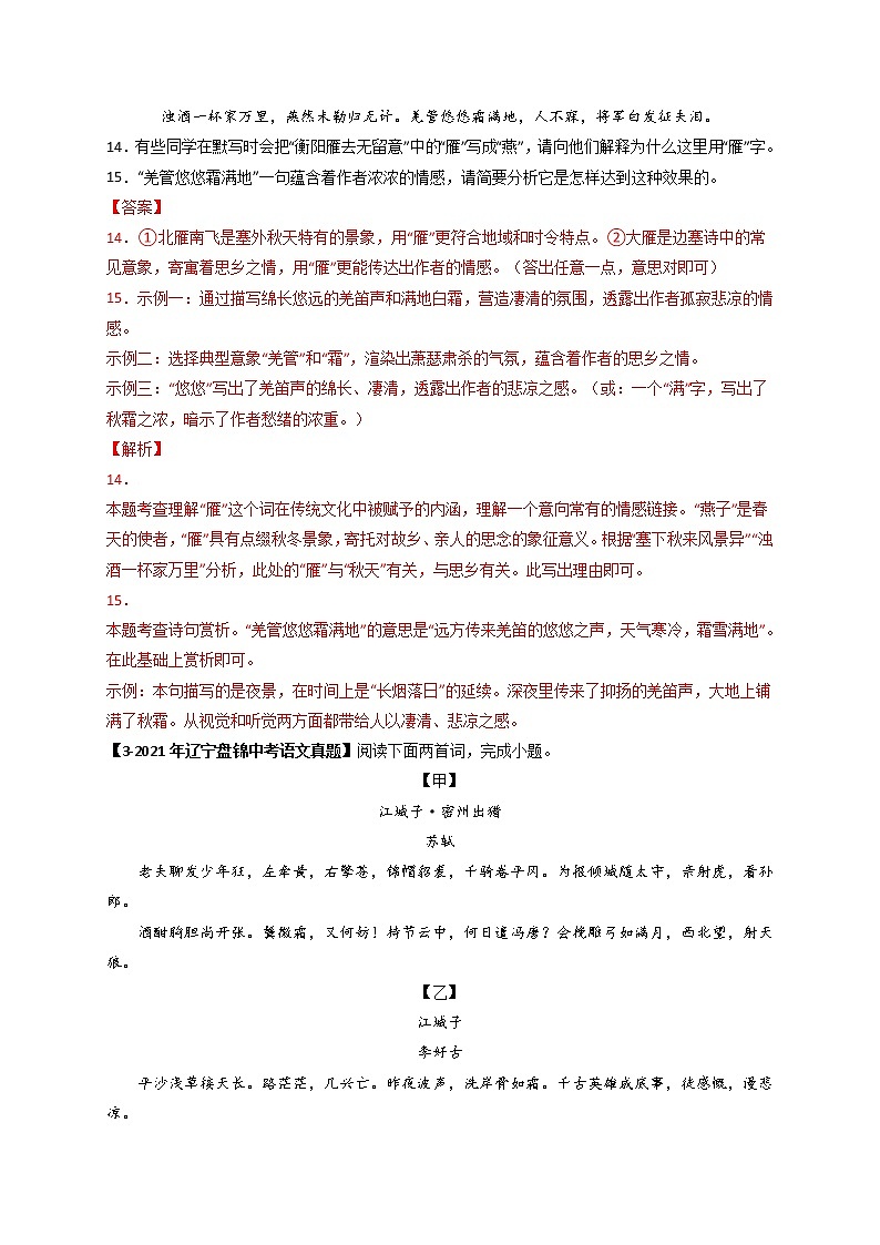 专题06 Ａ九年级下册-备战 中考语文课内古诗词鉴赏02