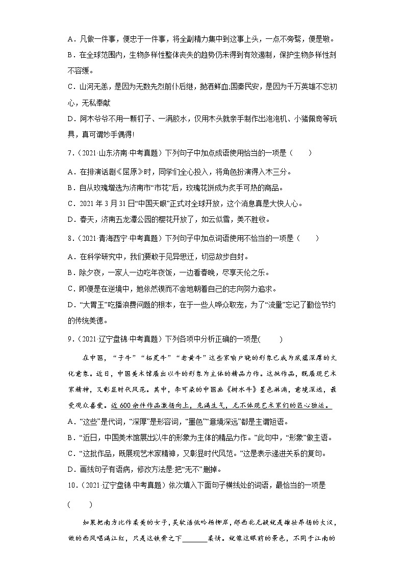 备战2023年语文新中考二轮复习热点透析 核心考点02词语的理解与运用 试卷03