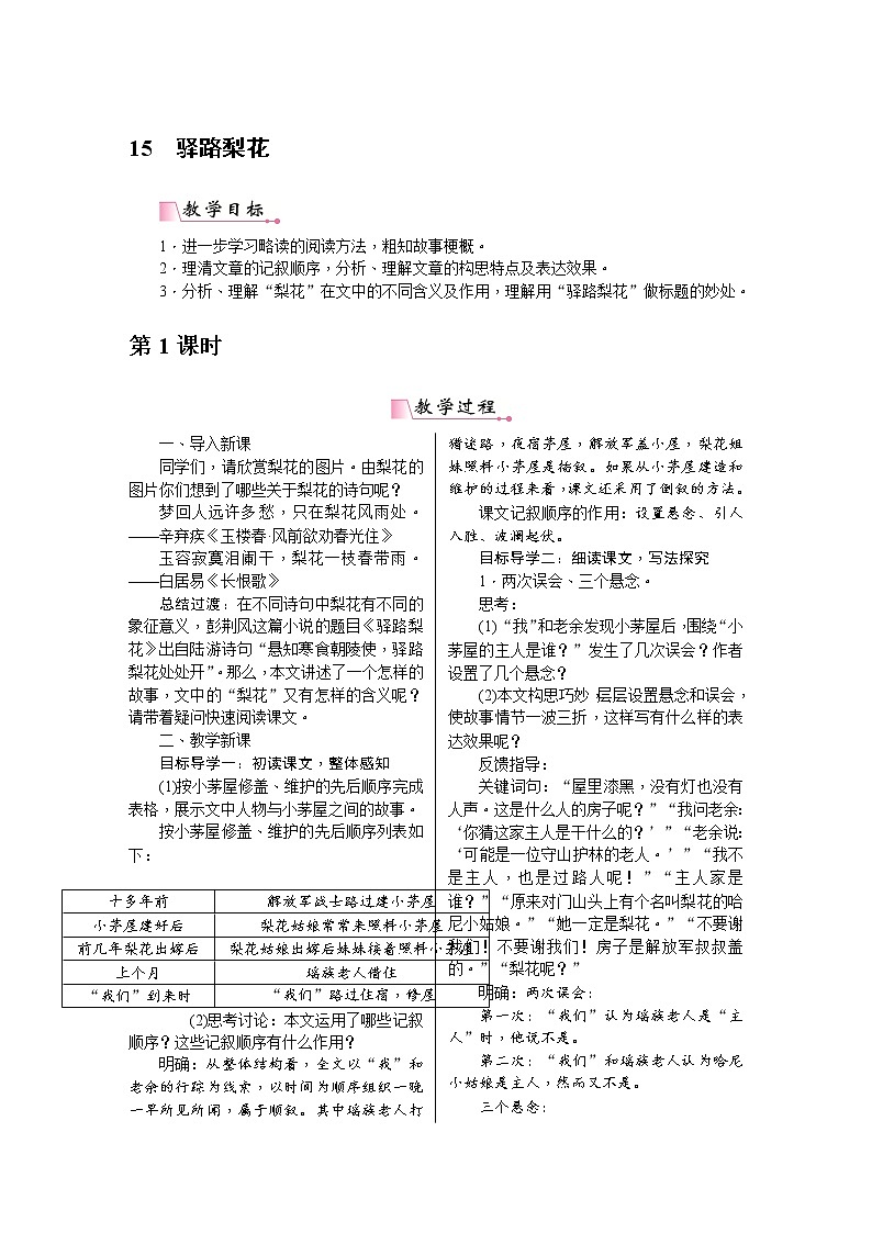 15《驿路梨花》教案含教学反思01