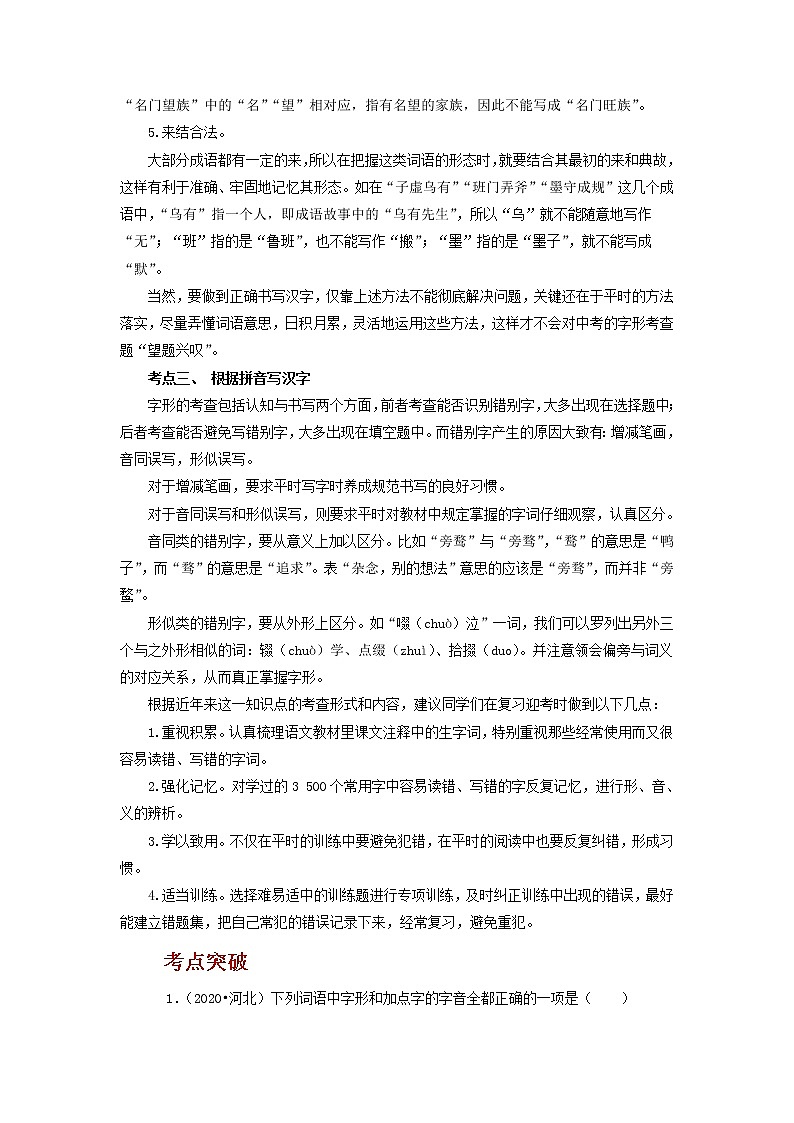 2023年春语文新中考二轮复习考点精讲精练（河北专用）突破01 字音字形(解析版）第2页