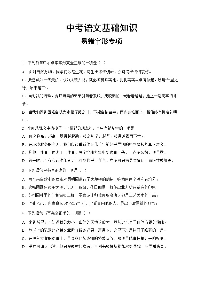 中考语文基础知识-易错字形专项第1页