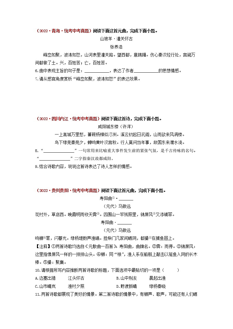 2023年中考语文一轮真题演练十二：古诗词曲阅读02第2页