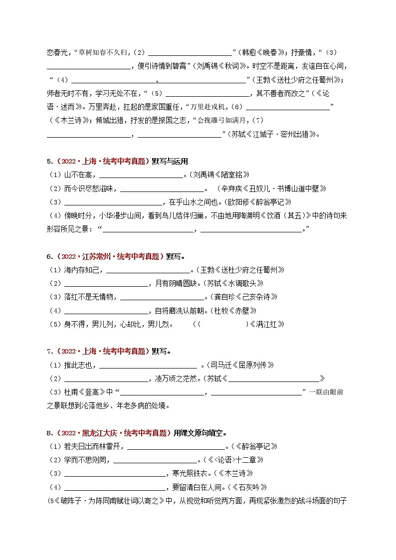 2023年中考语文一轮真题演练十一：名句名篇默写01第2页