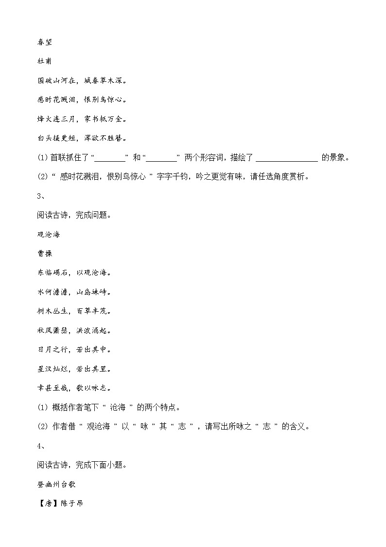 中考语文二轮专题复习 诗词鉴赏二（含答案）03