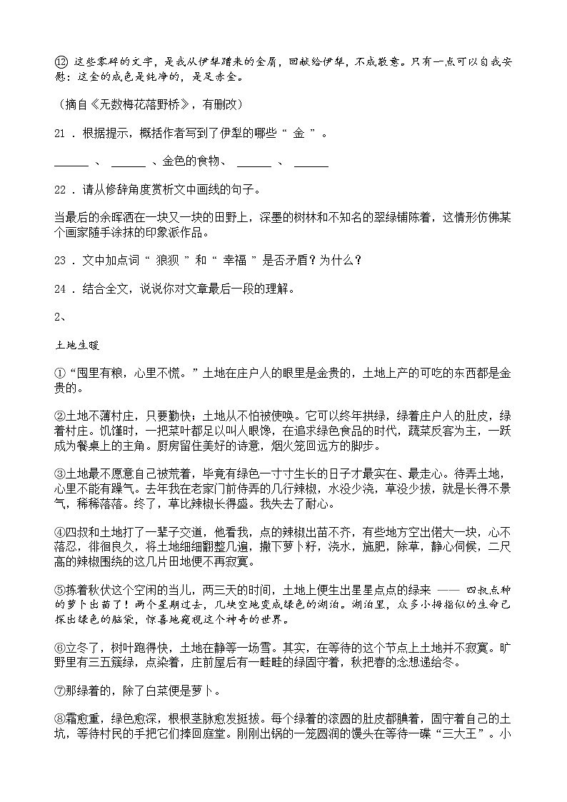 中考语文二轮专题复习 现代文阅读  文学类文本阅读五（含答案）第2页