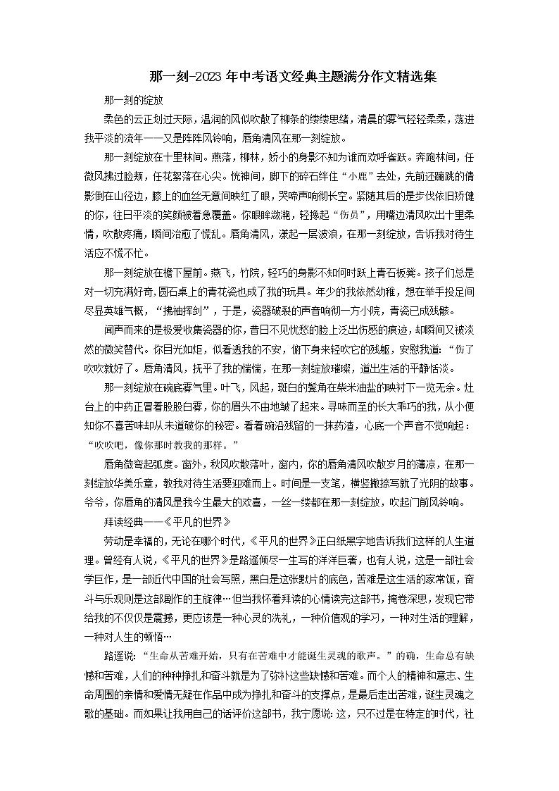 主题13  那一刻-2023年中考语文经典主题满分作文精选集01