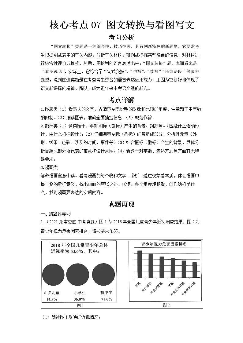 2023 语文新中考二轮复习热点透析 核心考点07图文转换与看图写文 试卷01