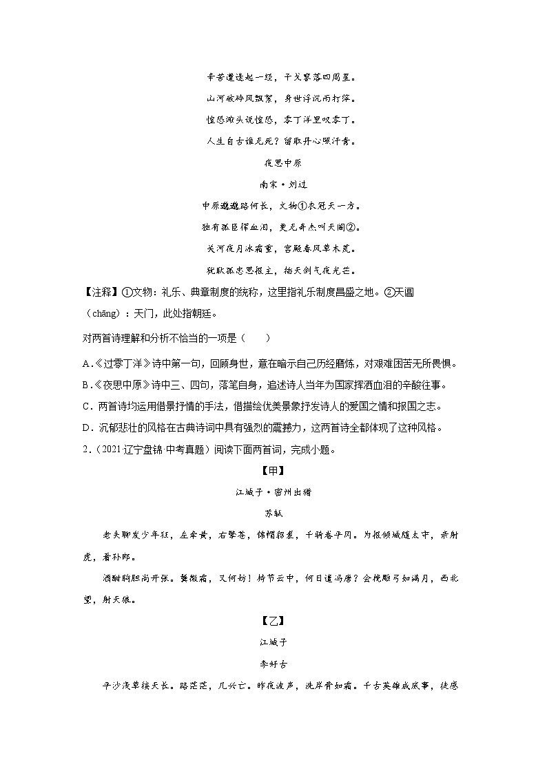 2023 语文新中考二轮复习热点透析 疑难点拨09古诗词鉴赏 试卷02