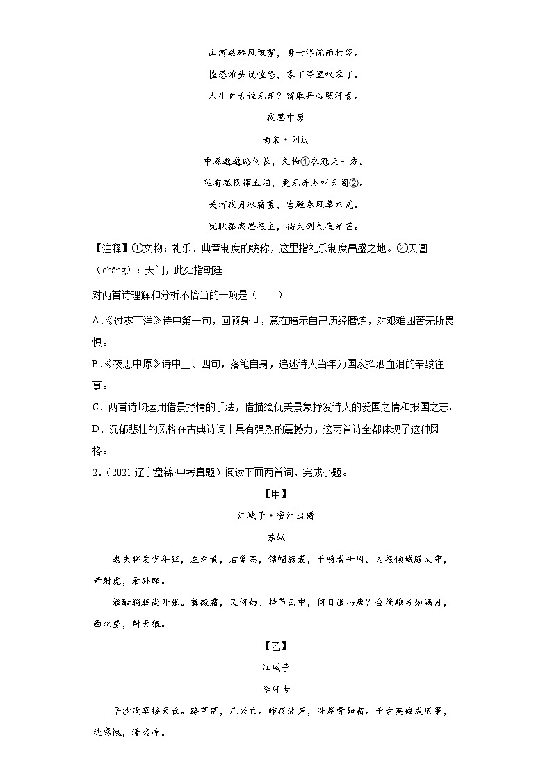 2023 语文新中考二轮复习热点透析 疑难点拨09古诗词鉴赏 试卷02