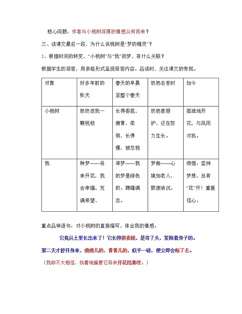 部编版初中语文七年级下册19 《一颗小桃树》教学设计02