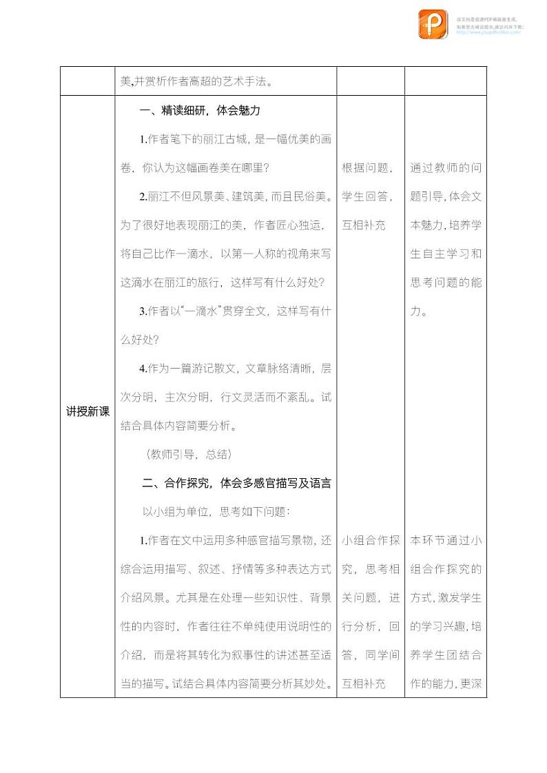 20  一滴水经过丽江（第二课时）（教案）-2022-2023学年八年级语文下册同步精品课件+教案+练习第2页