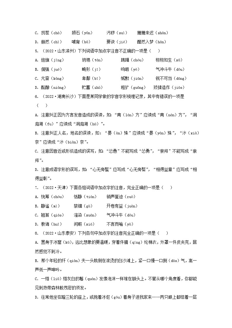 专题01  字音（真题闯关）（原卷版）1第2页