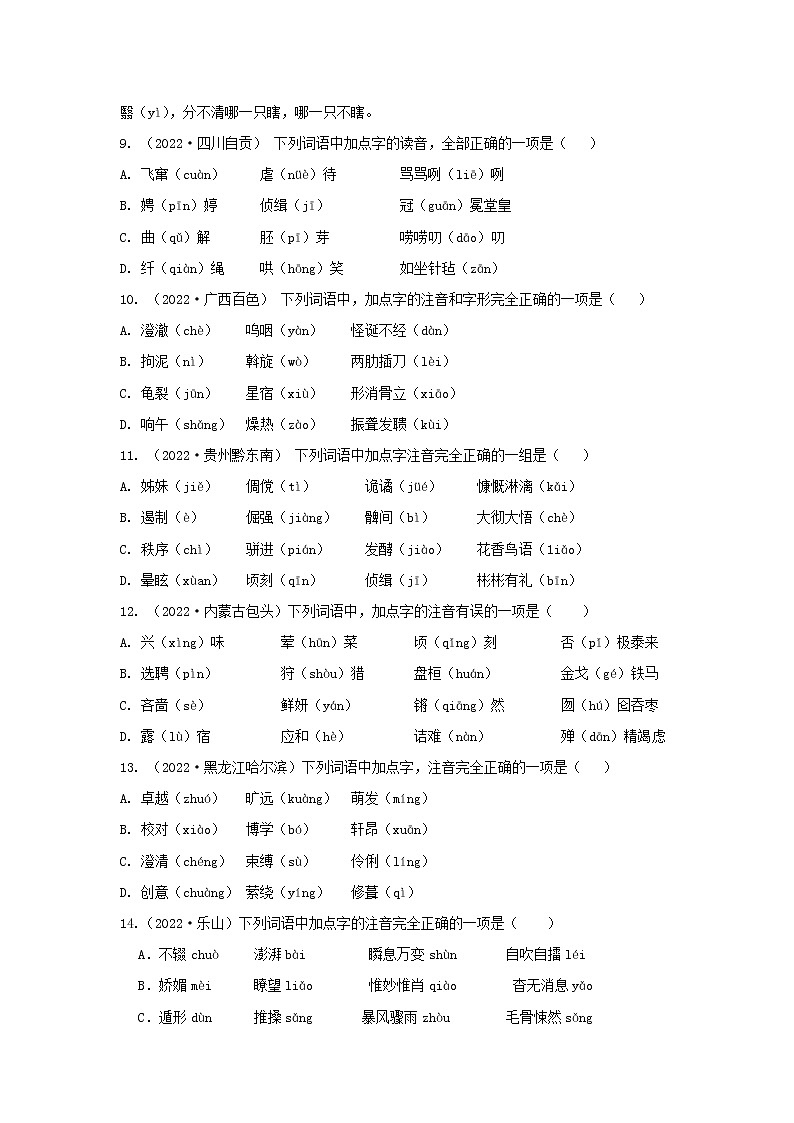 专题01  字音（真题闯关）（原卷版）1第3页