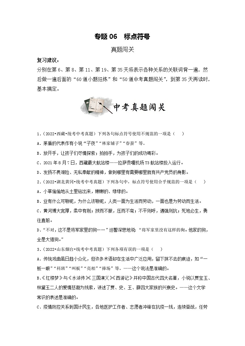 专题06  标点符号（真题闯关）（原卷版）第1页