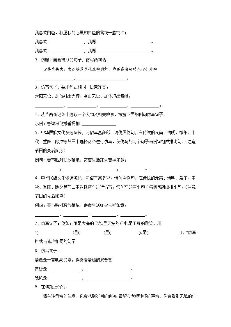 专题13  仿写（小题狂练）-决胜2023年中考语文一轮地毯式复习（部编版）02