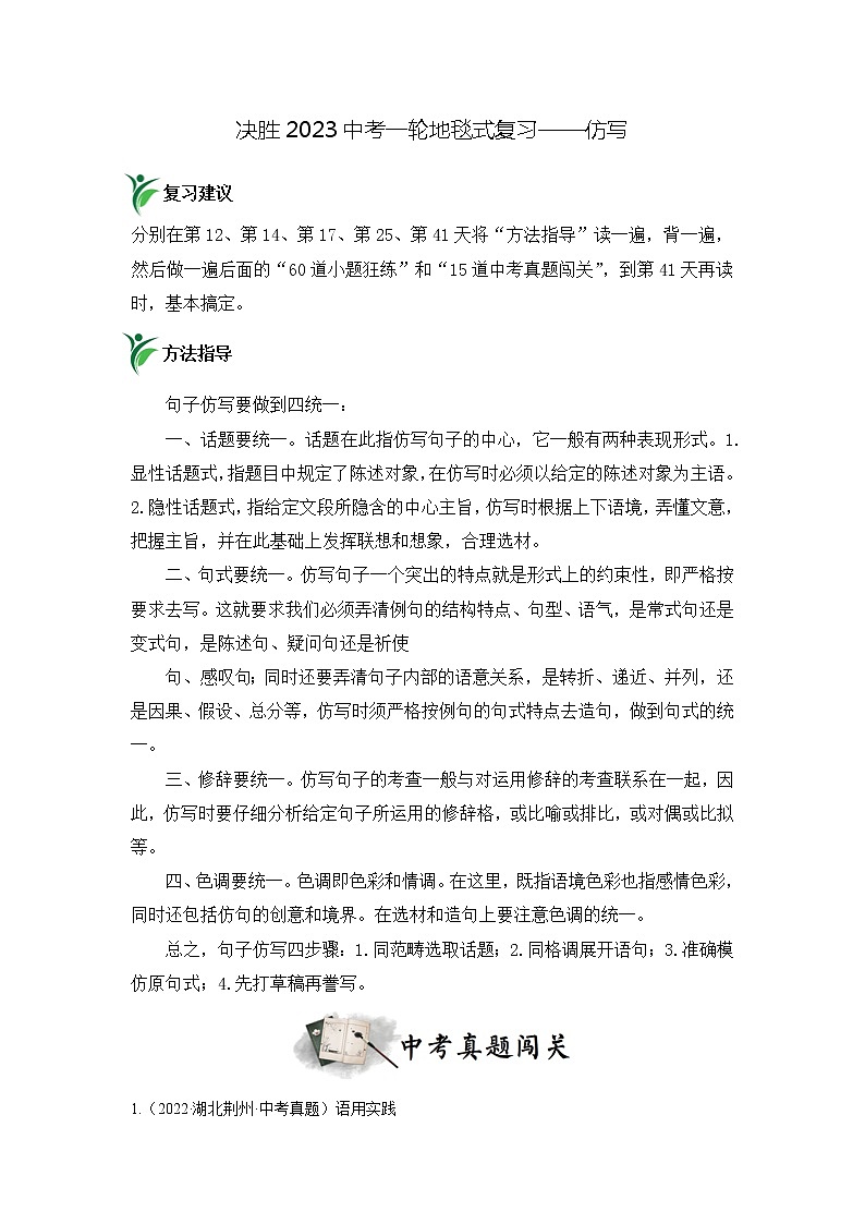 专题13  仿写（真题闯关）（解析版）第1页