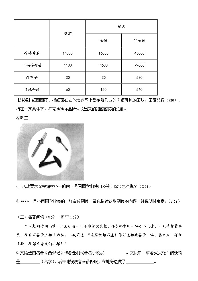 湖南省永州市双牌县2022-2023学年七年级上学期期末质量监测语文试题(含答案)03
