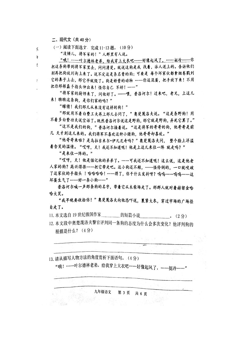 山东省菏泽市牡丹区2022-2023学年九年级上学期期末考试语文试卷03