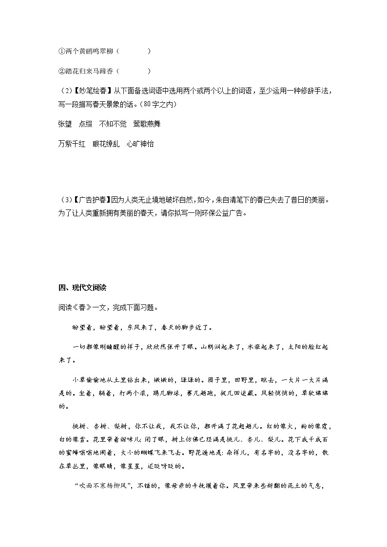 第1课《春》（同步练习）（原卷版）第3页