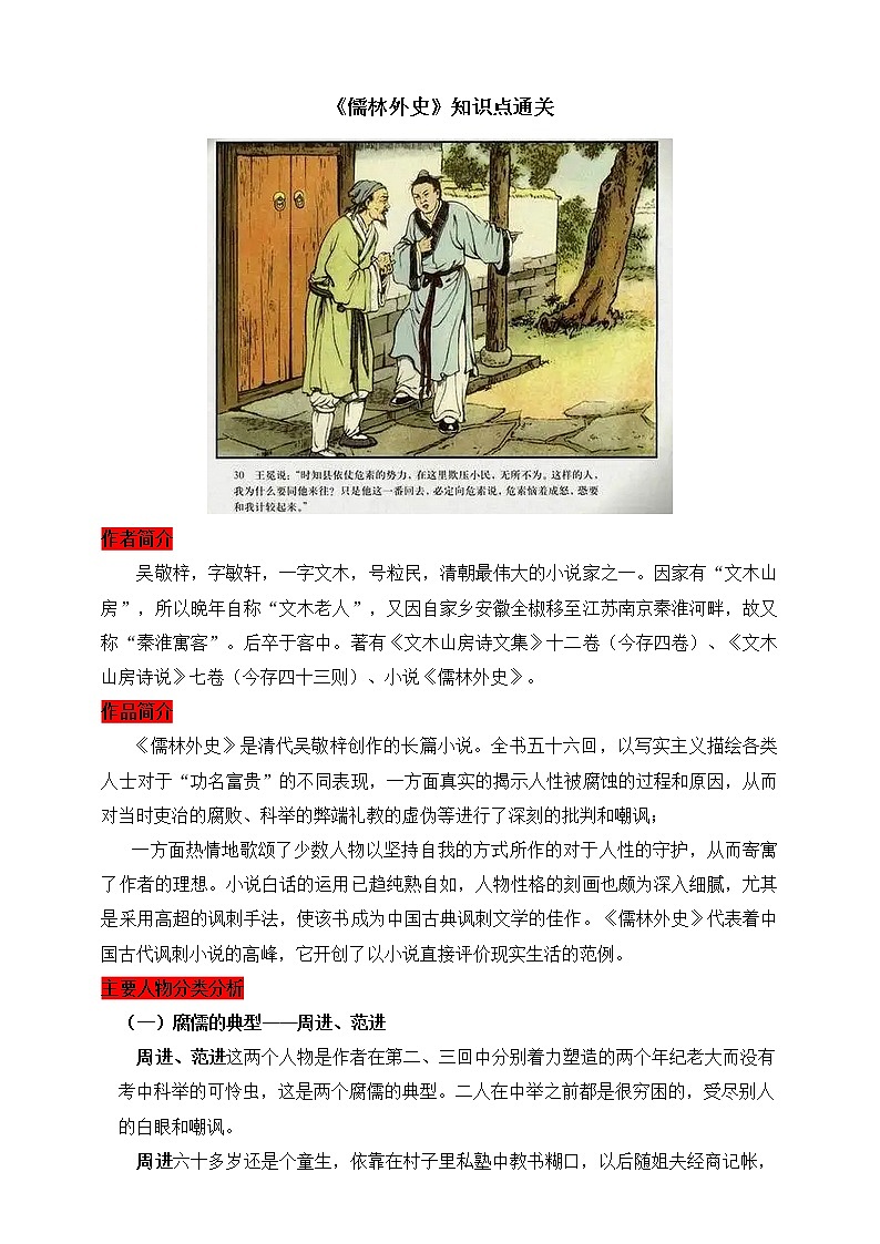 【备考2023】中考语文一轮复习《名著阅读》知识点精炼——11.《儒林外史》第1页