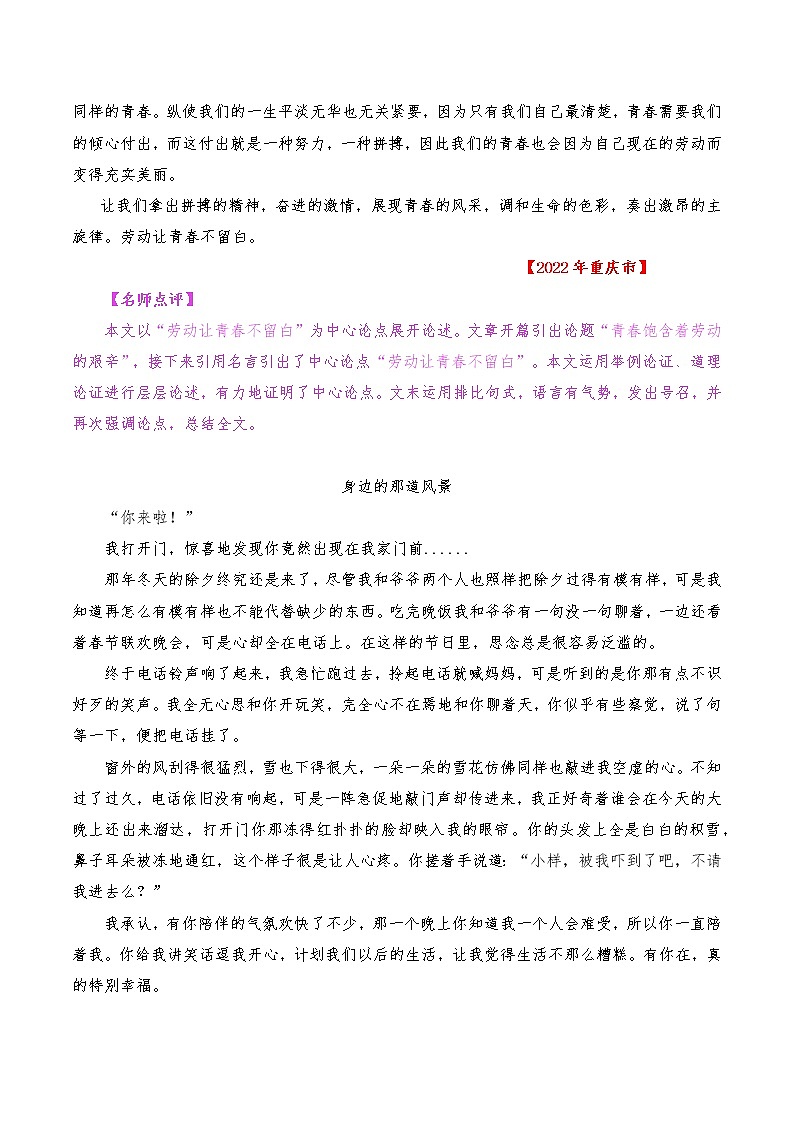 专题20  中考作文满分典范-2023年中考语文考场作文专项训练+素材超市第3页