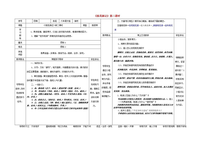 部编版八年级语文下册--9.桃花源记（导学案2）第1页