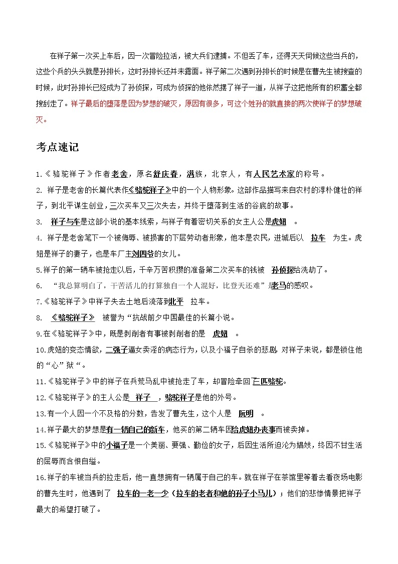 【中考二轮专题复习】2023年语文全国通用专题备考学案——名著鉴赏之《骆驼祥子》《海底两万里》（原卷版+解析版）03