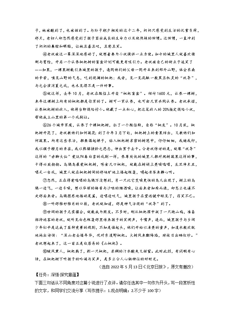 【中考二轮专题复习】2023年语文全国通用专题备考学案——记叙文阅读之主旨情感分析（原卷版+解析版）03