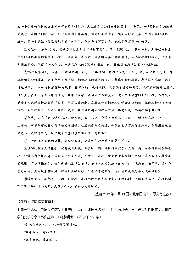 【中考二轮专题复习】2023年语文全国通用专题备考学案——记叙文阅读之主旨情感分析（原卷版+解析版）03