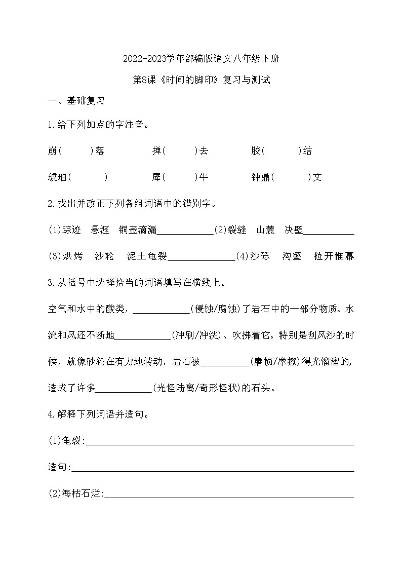 第8课《时间的脚印》复习与测试 部编版语文八年级下册01