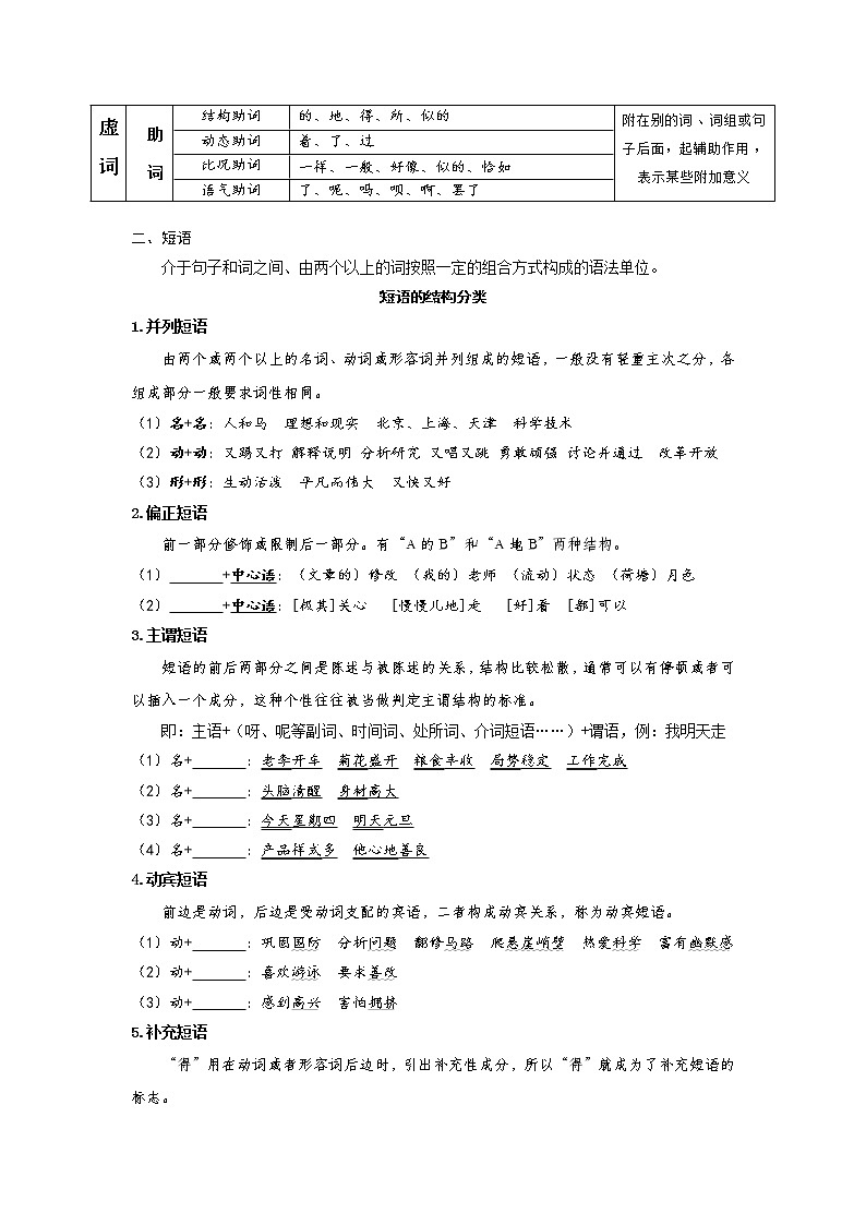 七下基础知识 词性与短语分类 教案03