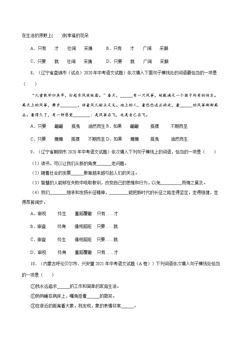 专题2 词语运用（一）-中考语文基础知识+考点集训专题训练（原卷版）第3页