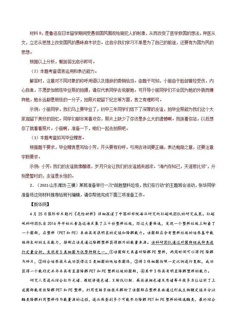 专题9 语言综合运用（二）-中考语文基础知识+考点集训专题训练（解析版）第2页