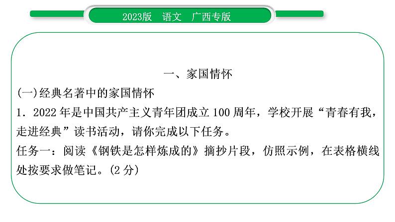 2023年广西中考语文新题型引领训练- 主题综合探究课件02