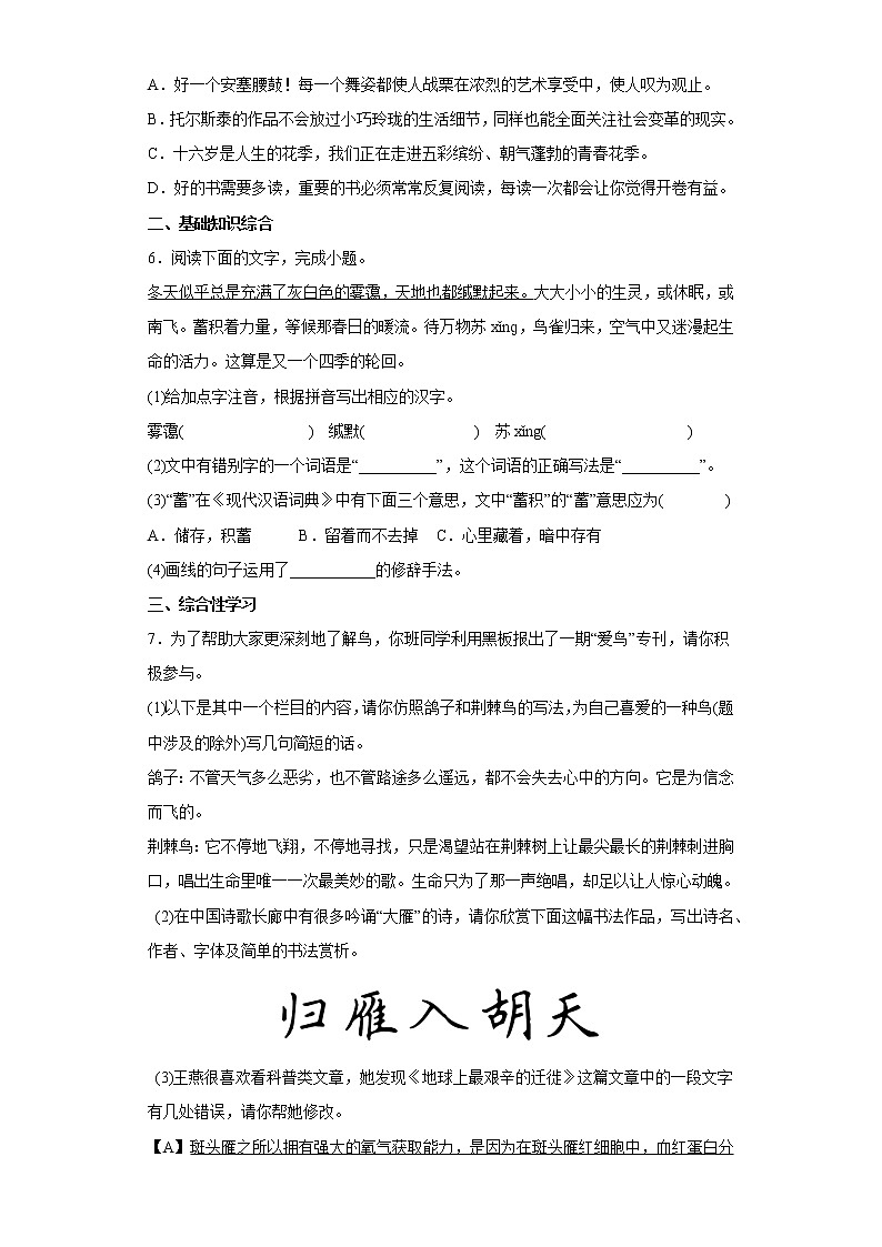 7.大雁归来同步练习2022-2023学年部编版语文八年级下册02