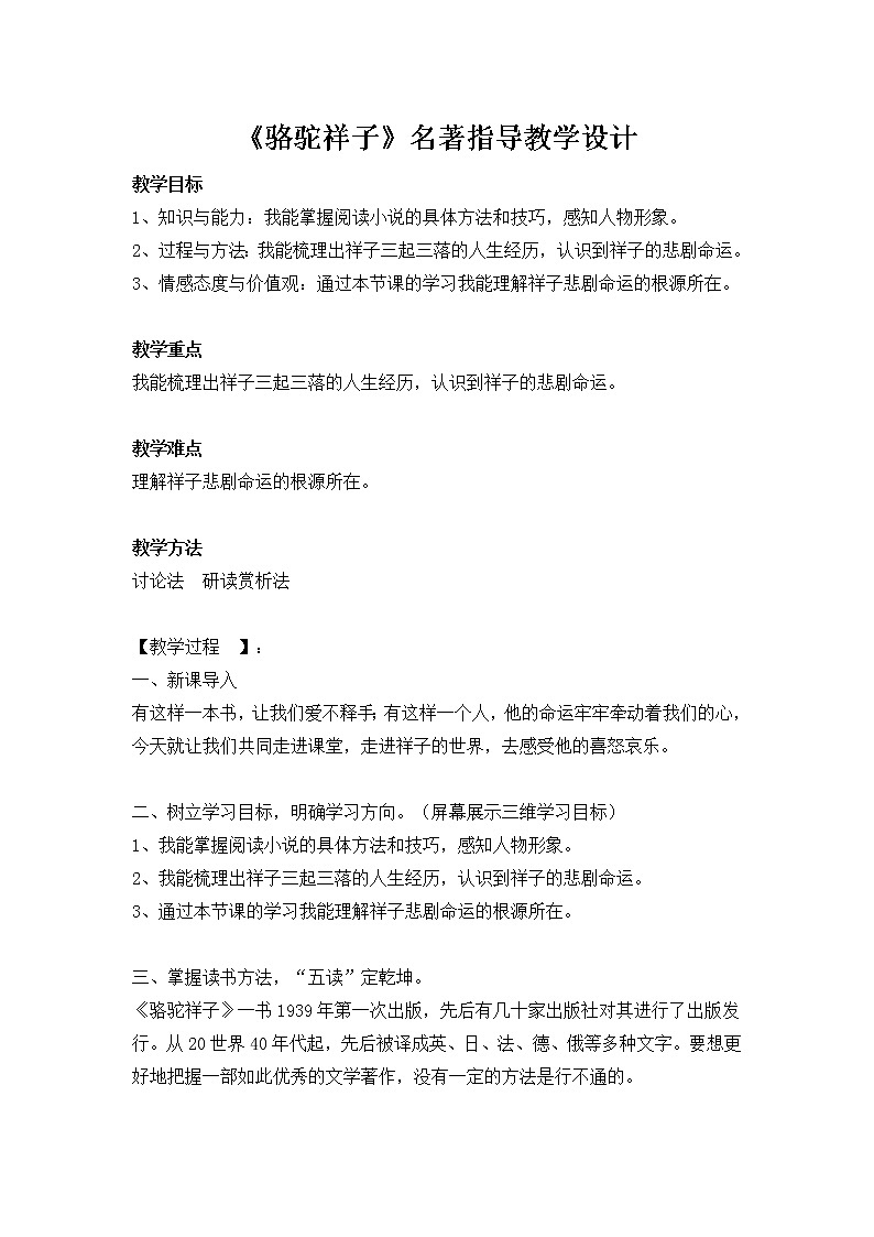 人教版（部编版）初中语文七年级下册 《骆驼祥子》：圈点与批注  教案01