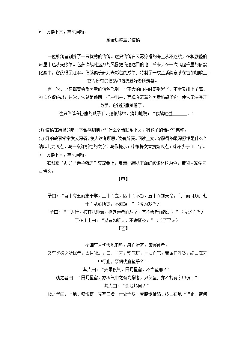 2022-2023学年山西省吕梁市汾阳市七年级（上）期末语文试卷(含答案解析)第3页