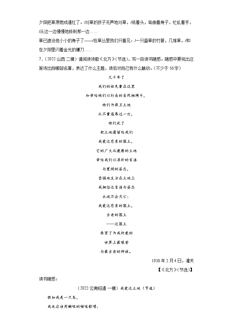 【备考2023】中考语文一轮《名著阅读》通关练9.艾青诗选 试卷（含答案解析）第2页