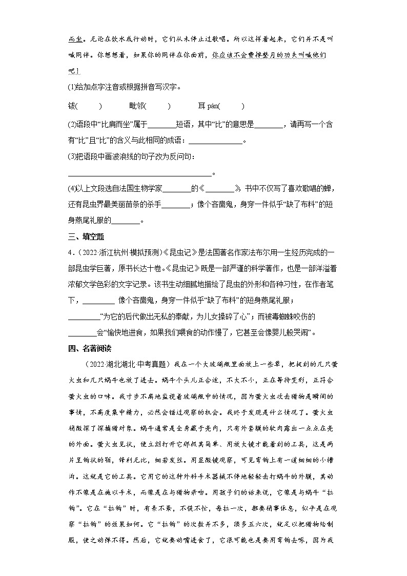 【备考2023】中考语文一轮《名著阅读》通关练6.昆虫记 试卷（含答案解析）02