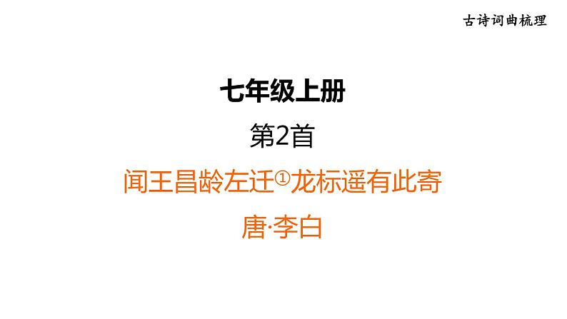 中考语文复习--部编版七年级语文上册古诗词复习-- 闻王昌龄左迁龙标遥有此寄+天净沙·秋思课件PPT第1页